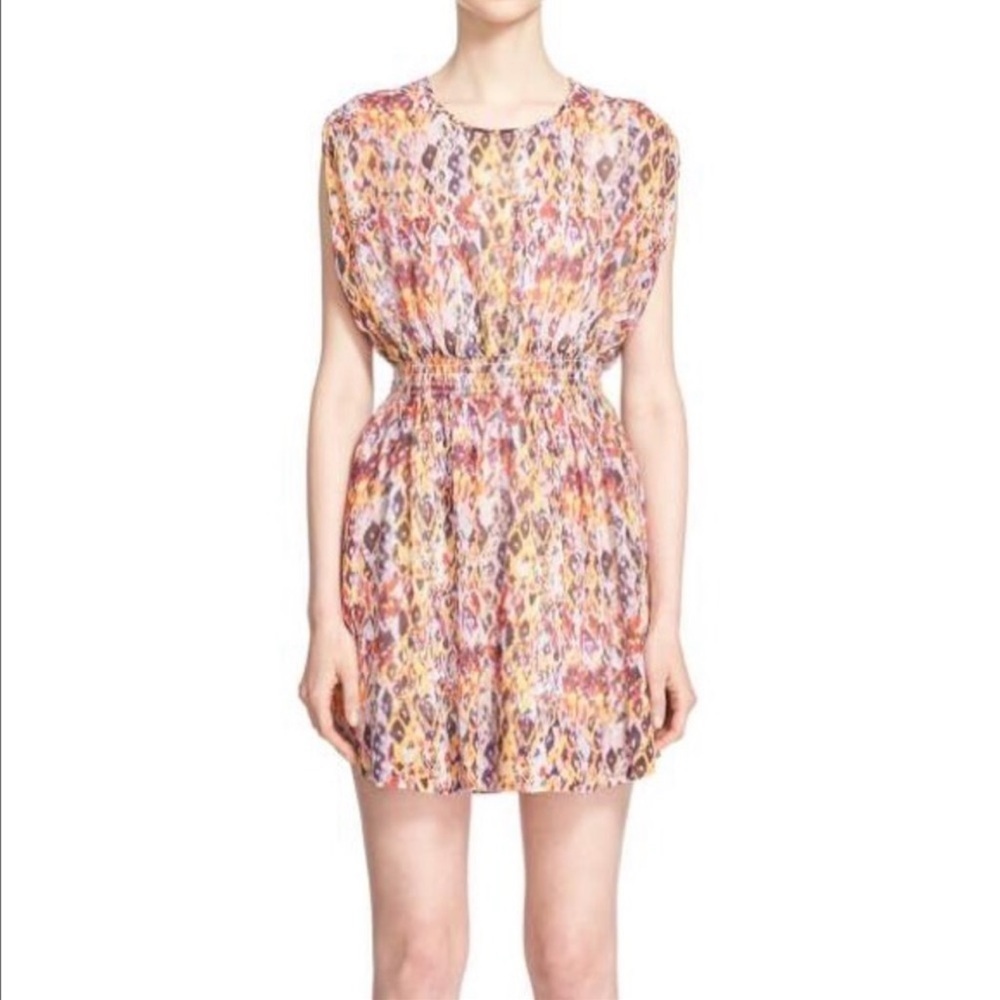 IRO Ohno Dress in Orange and Pink Ikat Print, Size 38